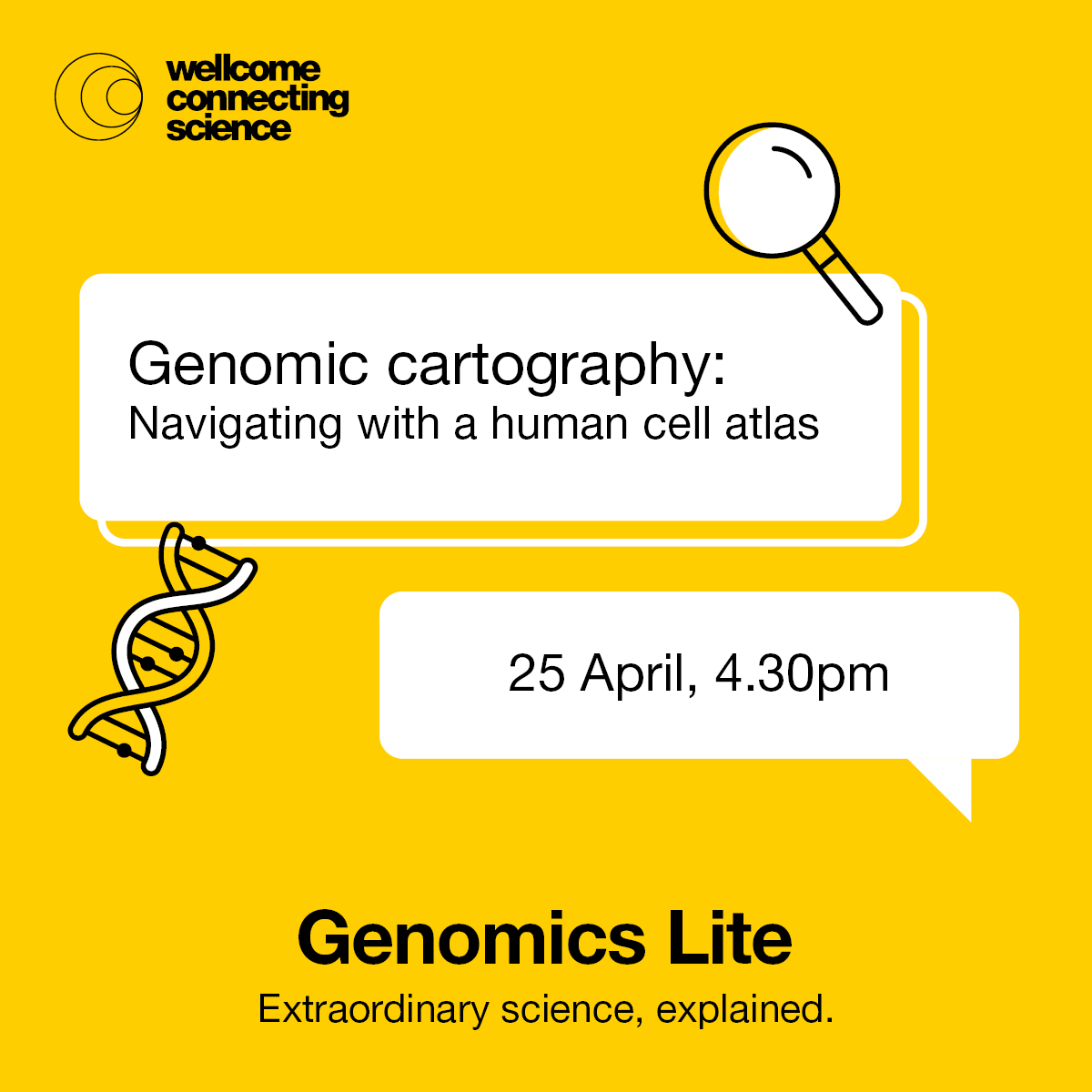 🧬 Celebrate #DNADay tomorrow by learning all about stem cells in our next #GenomicsLite webinar, with Dr Gambardella and Dr Admane, from @sangerinstitute! Suitable for young people, educators, and anyone who wants to learn about #genomics. 🔗 Join us: bit.ly/44e7tRO