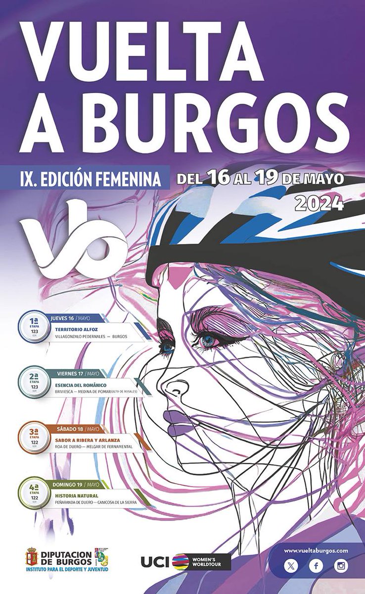 #VueltaBurgos #Ciclismo #MedinaDePomar

💜 IX Vuelta a Burgos Femenina 🚴♀️

📆 Del 16 al 19 de mayo

🏁 La 2ª etapa acabará en el Alto de Rosales de Medina de Pomar 

ℹ️ Más información 👇
vueltaburgos.com/feminas/?fbcli…