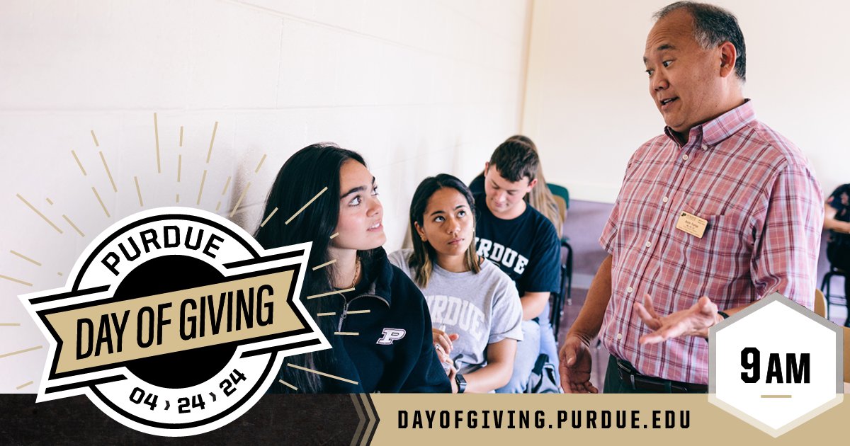 To our #PurdueHHS faculty and staff: You see the power of #Purdue in action every day! On #PurdueDayofGiving, you can ensure that experience is shared for years to come. Give before 10 a.m. ET at bit.ly/PDOG24_HHS_x, and help us win $1,250 in bonus funds!