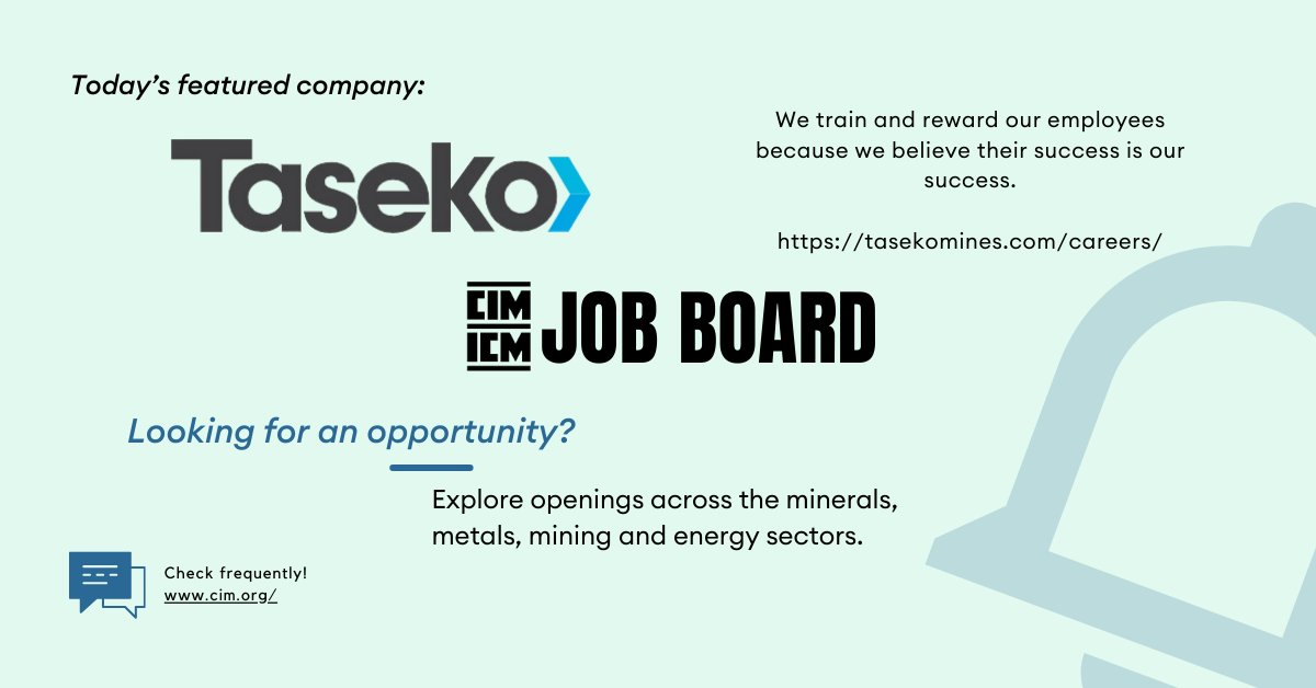 Today's featured company ✅

@Taseko: tasekomines.com/careers/

Explore more #careersinmining #stemjobs at cim.org/opportunities/…