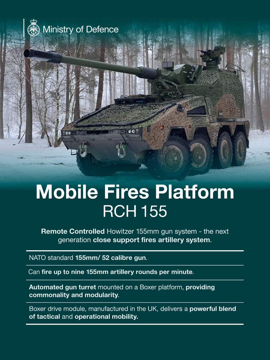 The Mobile Fires Platform (RCH155) is a sophisticated ground warfare capability. See what this artillery system can do below 👇 #DeliveringDefence 👉 ow.ly/bF2O50RmZBE