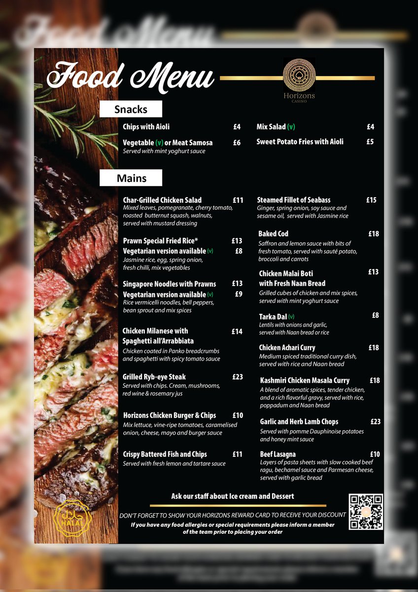 🚨New Food Alert🚨 Our new DELICIOUS mouth watering Menu is now available at Horizons Casino! 😋
+18 drinkaware.co.uk begambleaware.org #drinkaware #100percentHalal #NewMenu #FoodLovers #tasty #gambleresponsibly