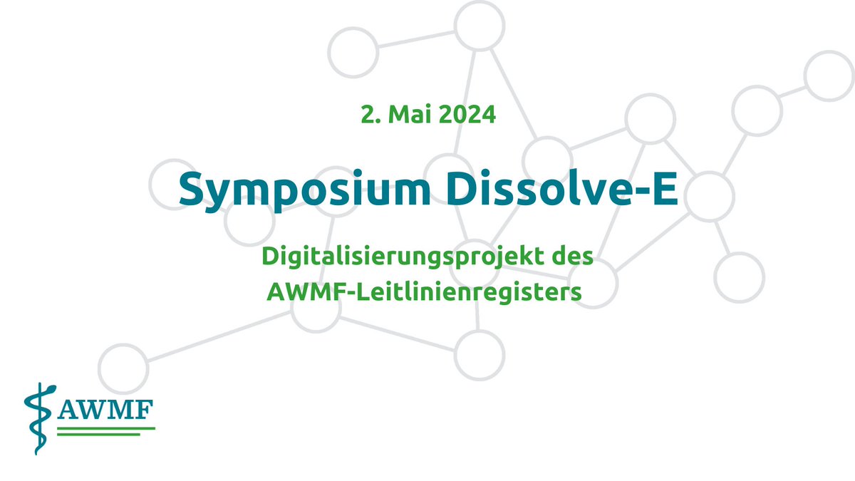 #Digitalisierung in der #Medizin: Die @AWMF_eV und ihre Projektpartner arbeiten an einem offenen und vertrauensvollen digitalen Leitlinienregister: Am 2. Mai tauschen wir uns über Ziele und Gestaltung des Projekts Dissolve-E aus. ➡️Anmeldung: t1p.de/y851a #medicine