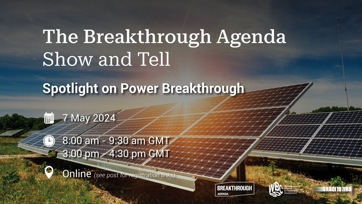 ⚡️ Power the change with us at the Breakthrough Agenda Show and Tell! Dive into the 'Power Breakthrough' actions and targets on May 7. Learn, engage, and be part of the clean tech shift! 📅 May 7 Register now! 🕗 8 AM GMT tinyurl.com/BTAPower1 🕒 3 PM tinyurl.com/BTAPower2