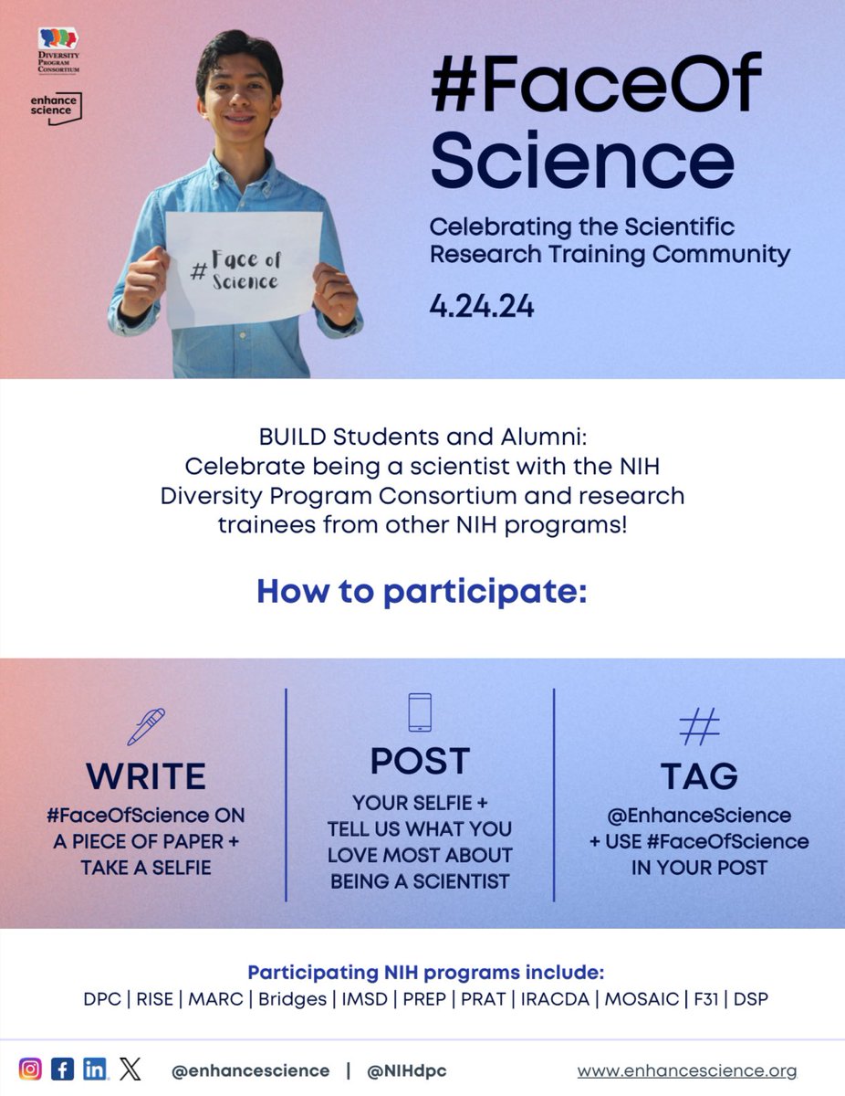 Today is the day to share your face of science!

We look forward to seeing the selfies and photos from our #XULA BUILD students and alumni scientists!

Are you ready to participate in the #FaceOfScience campaign? 

Please follow the instructions in this photo!