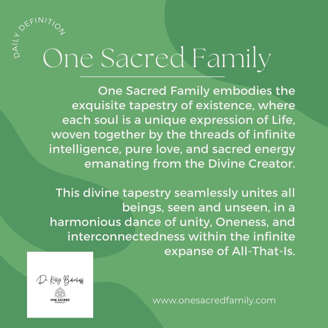 Dive into the divine tapestry of existence with One Sacred Family. Each soul, a unique expression of Life, woven together by infinite intelligence, pure love, and sacred energy. Learn more at onesacredfamily.com! #OneSacredFamily #Unity #Interconnectedness #DivineConnection