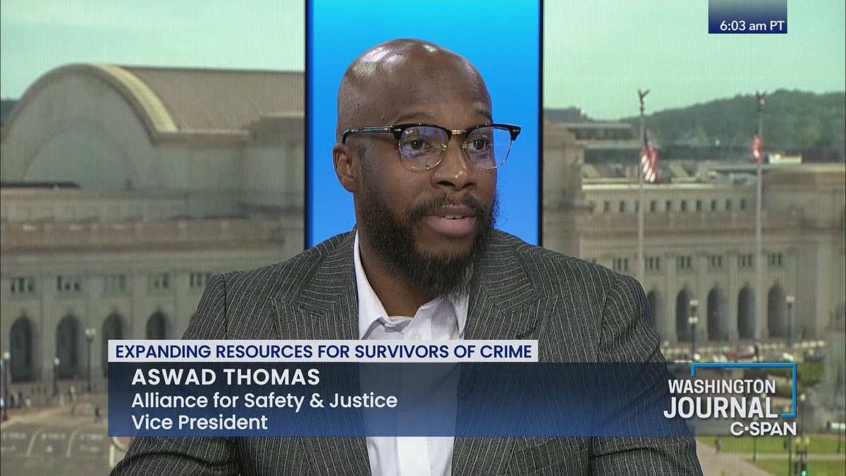 Joining us now is Aswad Thomas (@Aswad_Thomas) of the Alliance for Safety and Justice to discuss expanding resources for survivors of crime, promoting public safety and criminal justice reform. LIVE: tinyurl.com/yp9hfvrc