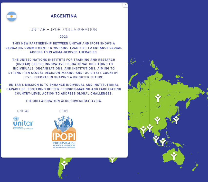 🗺️#WorldPIWeek Map of Advancements: Delve into the @UNITAR & @ipopi_info partnership spanning 🇦🇷Argentina and 🇲🇾Malaysia dedicated to enhancing global access to plasma-derived therapies. 👉 More examples here: bit.ly/49O97KX