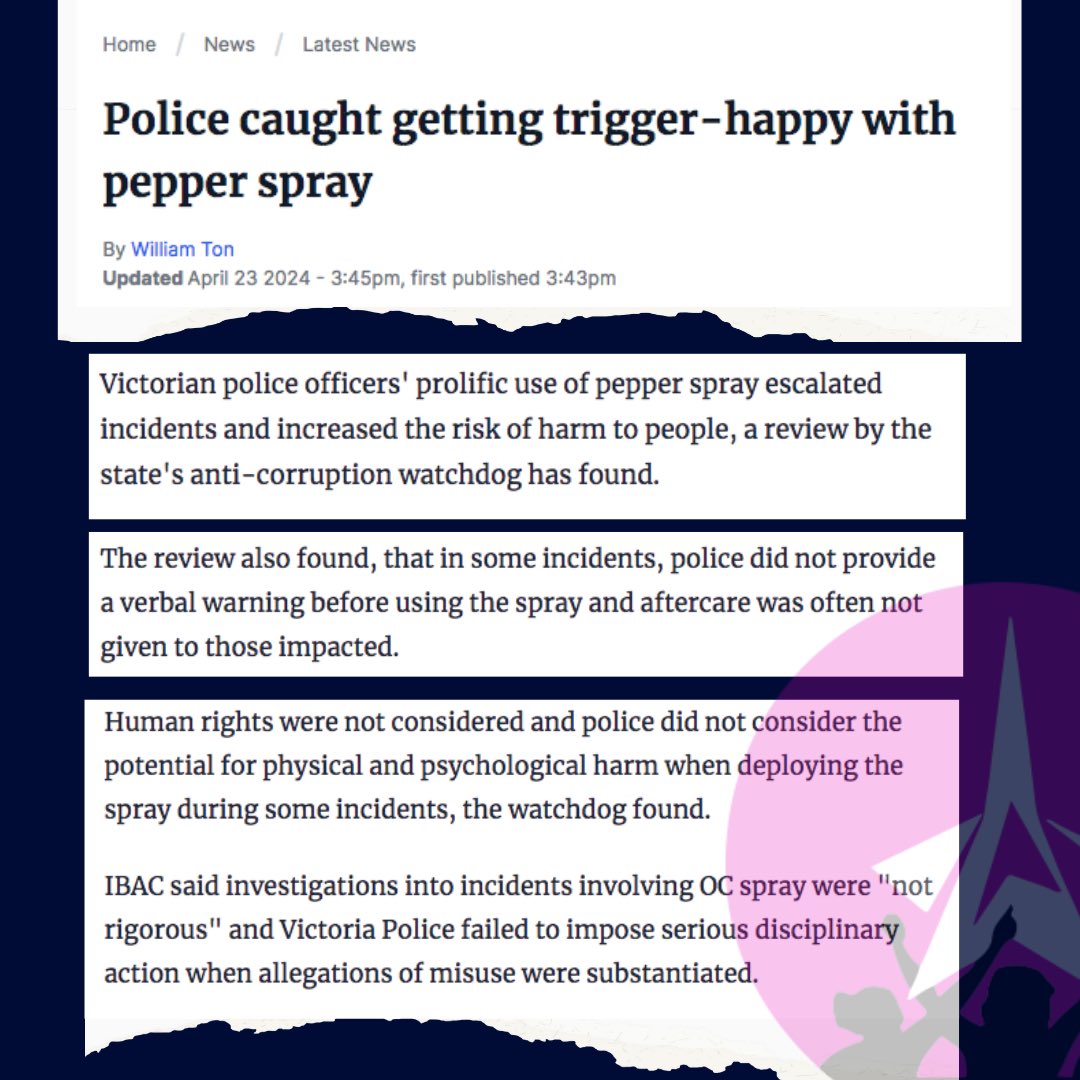 Victoria Police have been trigger-happy with OC-spray and now IBSC have called them out.  Read our reponse here:  mals.au/2024/04/24/res… #VicPolWatch #ProtectProtest