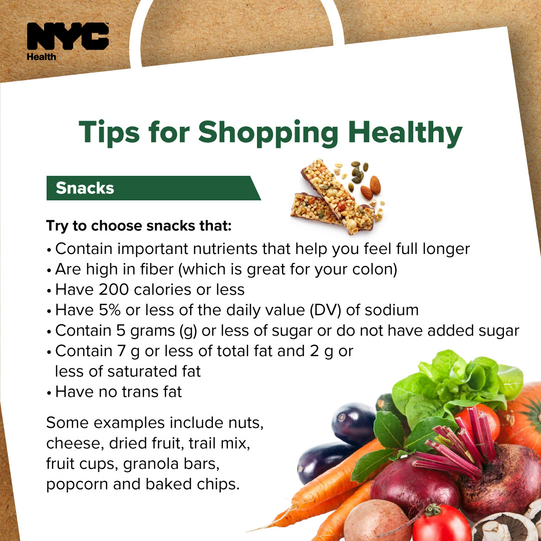 Make snack time healthy by choosing snacks that contain important nutrients to help you feel full longer! Examples of healthy snacks include: 🍎 Dried fruit 🥜 Nuts 🧀 Cheese 🍿Popcorn More tips for shopping healthy: nyc.gov/nutrition