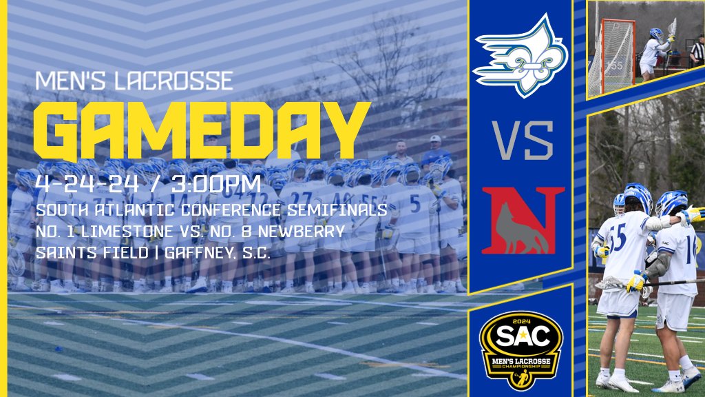 Tournament action is here! No. 1 @LimestoneLax welcomes the Wolves of @NewberrySports to Saints Field for a semifinal match-up of top-10 teams. Game time is set for 3 p.m. 📊golimestonesaints.com/sidearmstats/m… 📽️flolive.tv/live/91186 #ProtectTheRock #limestONEnation