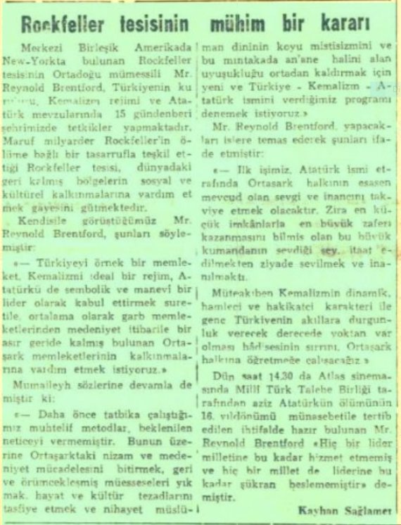 Çok önemli bir bulgu... Sanırım Kemalizm'in ortaya çıkış hikayesine dair bir ipucu bulduk... Kaynak: Cumhuriyet Gazetesi. 11.11.1954 (gazetenin resmi arşivinden alındı. Haberin içine arşivden ulaşan bir link vermiyor satın alma yapmadan, başka kaynakta buldum)