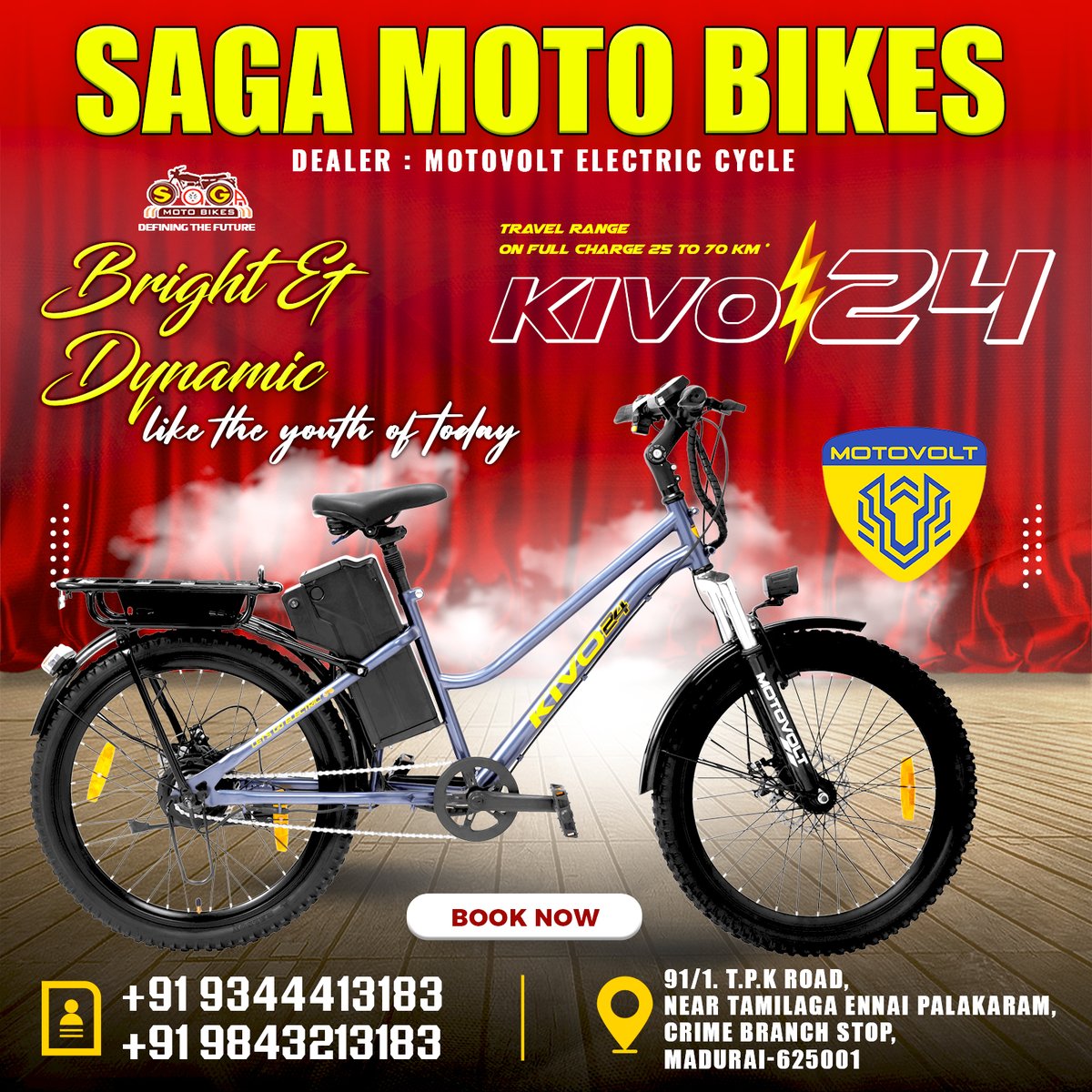 Kivo24 - Saga Moto Bikes - Motovolt Electric Cycle - Madurai #serviceandwarranty #dealer #pedalassistmode #EnergyStorage #assistedbike #fastandflexing #improvefitness #ecofriendly #newtech #battery #urbn #safety #rideinfo #customersupport #performance #savings #trend #shop #hum