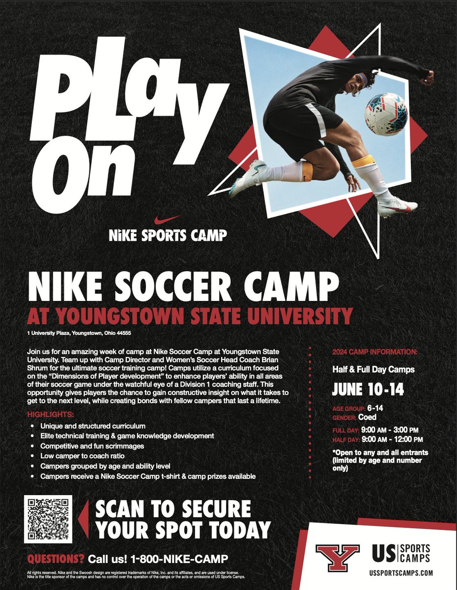 We are excited to host another Nike Soccer Camp this June! Secure your spot!!! ussportscamps.com/soccer/nike/ni…