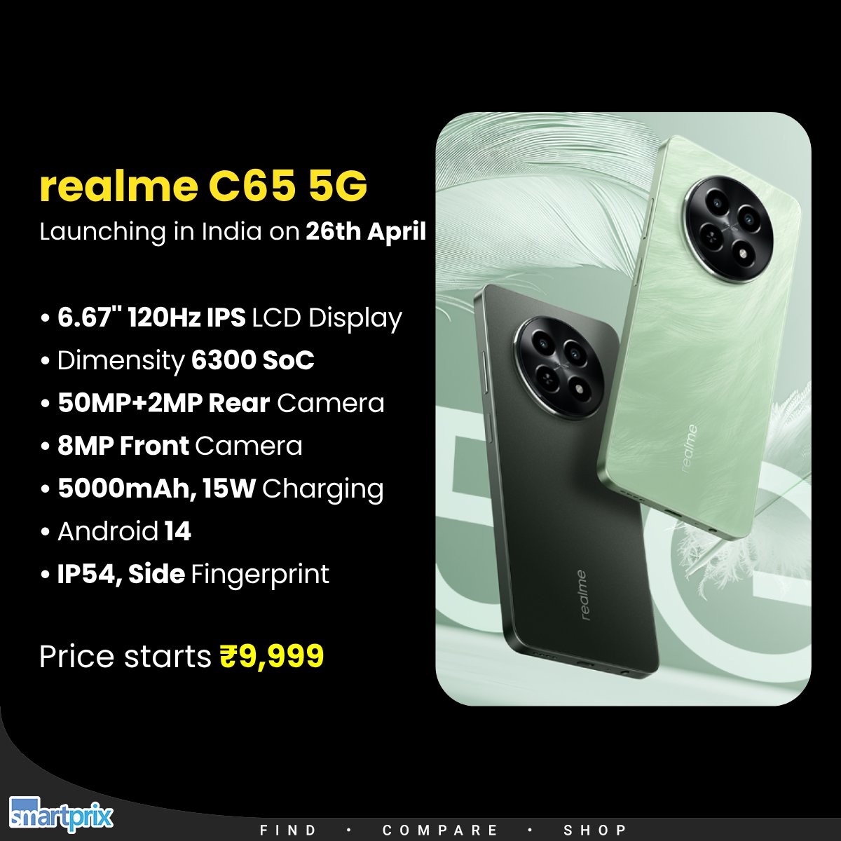 Another Realme smartphone set to debut this week: Realme C65 5G, arriving on April 26th #realme #realmeC655G