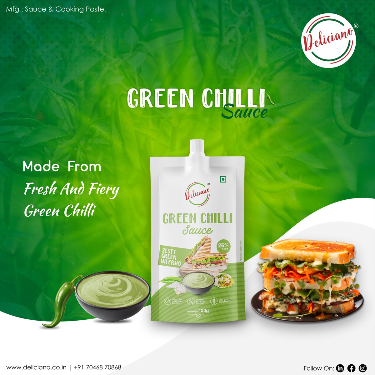 Made From Fresh and Fiery Green Chili

Green Chilli Sauce

#deliciano #greenchilli #chillisauce #farmfresh #fresh #locallysourced #supportlocal #delicious #cooking  #sauce #food #hotel #indianfood #rajkot #foodies #fmcg #india #makeinindia #madeinindia

deliciano.co.in