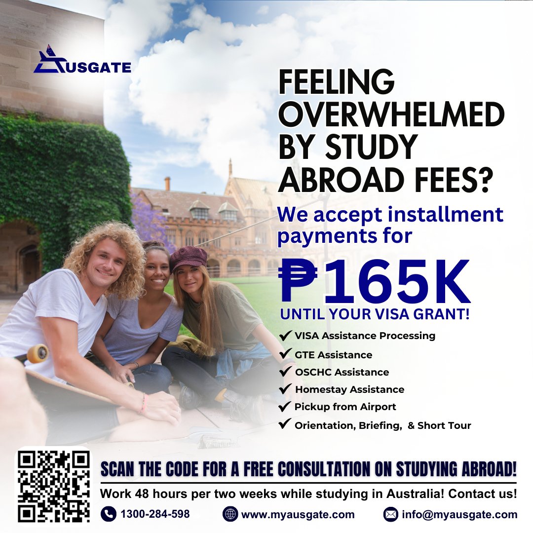 Let us make your burden become featherweight! Hit this link to book FREE CONSULTATION on studying abroad: calendly.com/info-ausgate

#StudyInAustralia #AustralianEducation #StudyAbroadExpert #AustralianVisa #StudentVISA #InternationalStudents #StudyAbroadConsultants