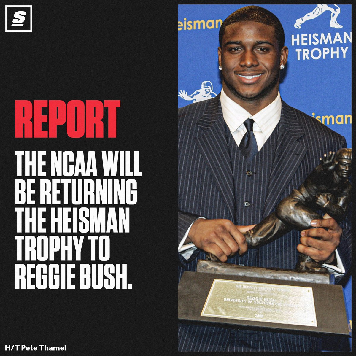 theScore's tweet photo. REGGIE BUSH IS GETTING HIS HEISMAN BACK! 👏🏆 https://t.co/xn3NWqYmn8