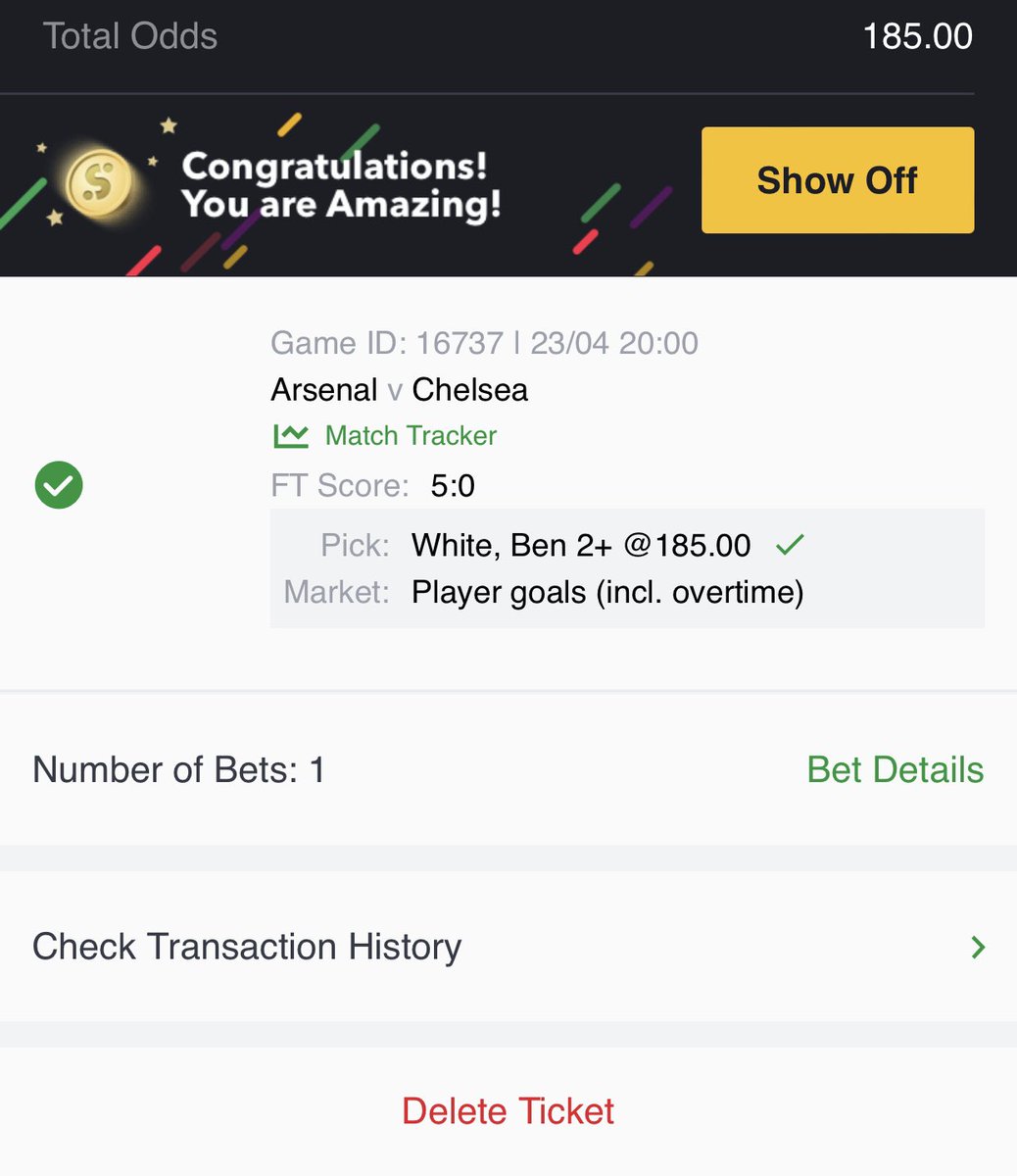 Thank you Ben White and Chelsea 😹😹😹😹 … 185 odds boom 💥 

#Horses #cfc Palmer Arsenal #ARSCFC