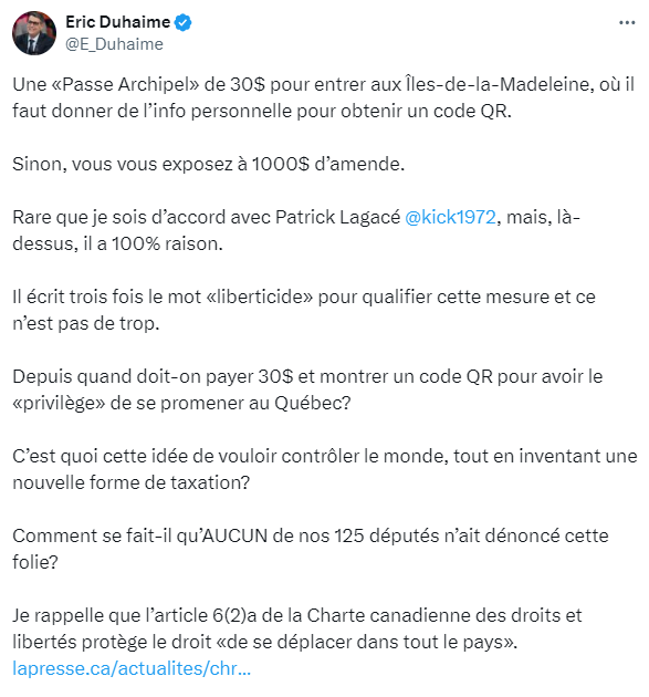 pchapdem's tweet photo. Le chef du Parti conservateur du Québec @E_Duhaime  s'en mêle. 
#polqc https://t.co/oy1ZV2b7vD
