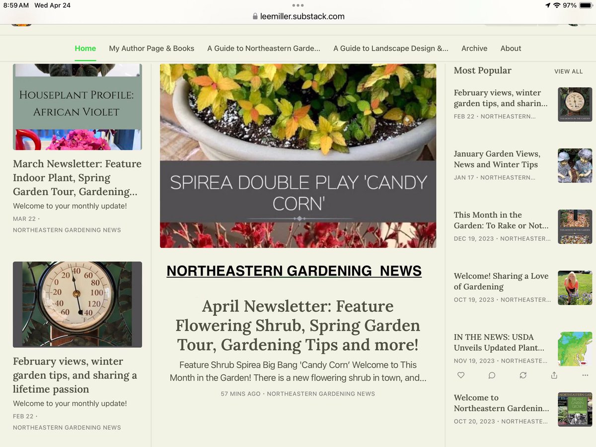 Welcome to Northeastern Gardening Newsletter at leemiller.substack.com for monthly inspiration and tips on everything to do with gardening.