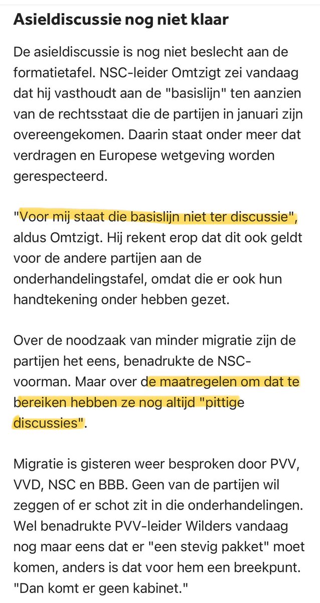 Omtzigt zegt niet te discussiëren over de gemeenschappelijke basislijn die moest worden vastgesteld vanwege zorgen bij de andere partijen over extreme standpunten van de PVV. 🚣🏾