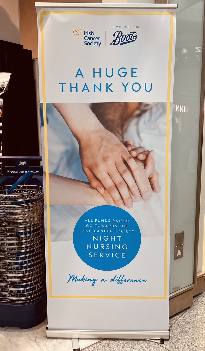 Very grateful and proud to see this “Thank You” at @BootsUK Ireland ☘️ - Our @IrishCancerSoc ℕ𝕚𝕘𝕙𝕥 ℕ𝕦𝕣𝕤𝕚𝕟𝕘 𝕊𝕖𝕣𝕧𝕚𝕔𝕖 is available so that you and your loved one receive nursing care, practical support and reassurance. 💛 Further details: cancer.ie/cancer-informa…