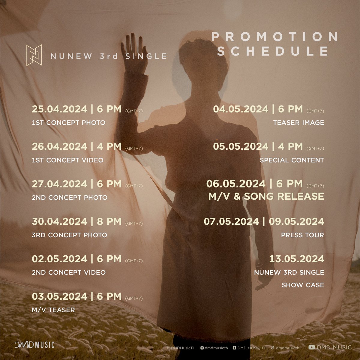 DMDMusicTH's tweet photo. NuNew 3rd Single | Promotion Schedule 🗓️

M/V &amp; Online Streaming
➩ 2024.05.06 MON | 6 PM (GMT+7)

Stay tuned for more detailed updates. 🍂

#NuNew3rdSingle
#NuNew @CwrNew 
#DMDMUSIC https://t.co/hcnLzkk34f