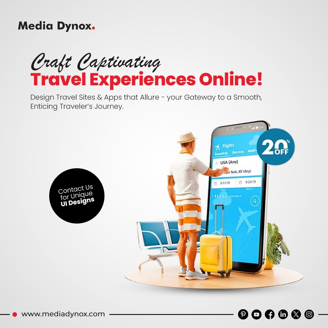 Embark on a Journey of Discovery with Exquisite Digital Destinations. Let us guide you through a digital odyssey where every click leads to adventure. Connect with us for bespoke website and app designs that transform travelers' dreams into reality. 
#mediadynox #travelmarketing