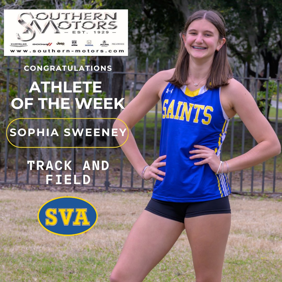 Congratulations to Last Week’s Southern Motors Honda Athlete of the Week, Sophia Sweeney! Sophia brought home a 1st place, 2nd place, and 3rd place finish at the Country Day Meet on 4/11! “Sophia is a hard-working and dedicated runner/jumper. “ -Coach Nichols @SomoHonda