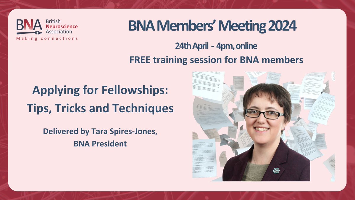 Great start to our Members’ Meeting this morning! Still to come we have a training session delivered by our very own BNA President, Tara Spires-Jones, on ‘Applying for Fellowships’ (4pm GMT). You can still register here: bna.org.uk/meeting-bookin… #BNAMembersMeeting2024