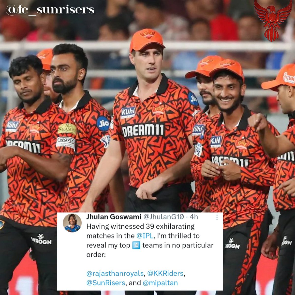 Jhulan Goswami Predicted Top 4 Teams In #IPL2024 …!!😘

Goswami Top 4 RR,KKR,SRH & MI
 
Hello Fans Predict Your Top 4 Teams In IPL 2024 🤔??

#IPL2024 #SRH #KKR #RR #MI #OrangeArmy #TATAIPL2024 #IPLonJioCinema #IPLOnStar