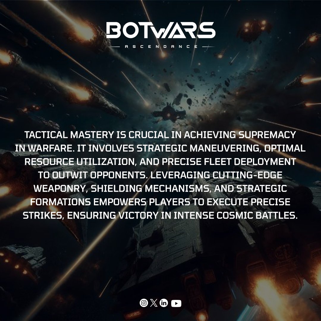 Unleash Tactical Mastery in Botwars Ascendance! Strategically deploy your fleet, optimize resources, and dominate cosmic battles with precision strikes. #TacticalMastery #BotwarsAscendance #Web3Game #CryptoGame #NFT #MMOrpg🚀🔥