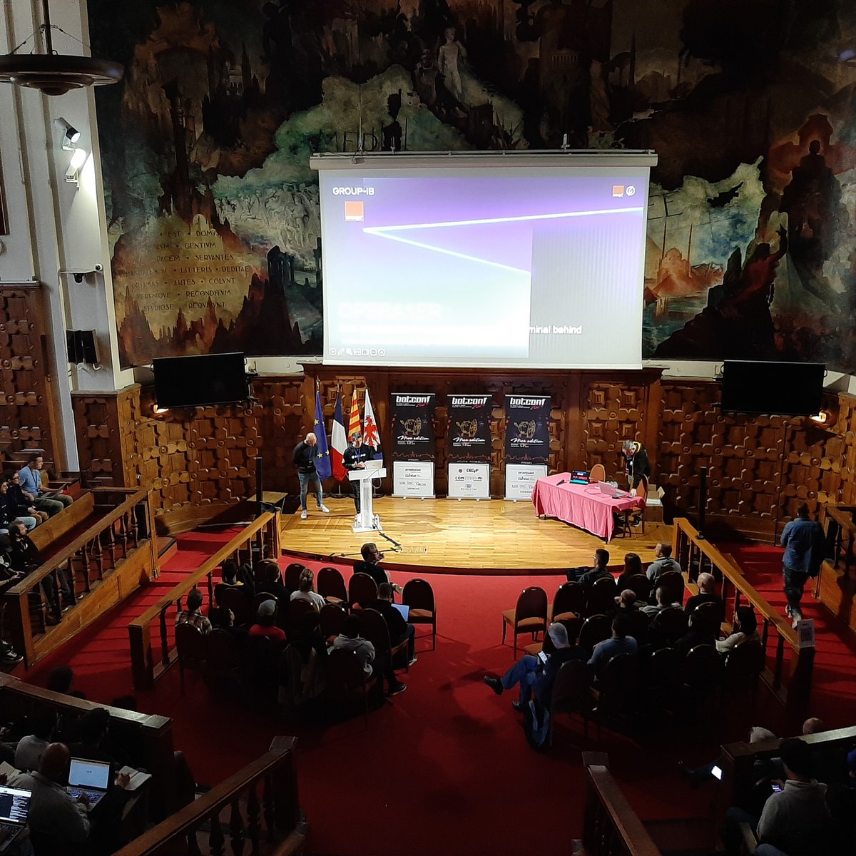 CERTCyberdef's tweet photo. Hugo Rifflet from @orangecyberdef now on stage for #BotConf 2024 in Nice, on the persistent financially-motivated adversary #OPERA1ER. What a great line-up this week @Botconf! 
👉https://t.co/9VrGD6ddvO https://t.co/9aRsiZMHEz