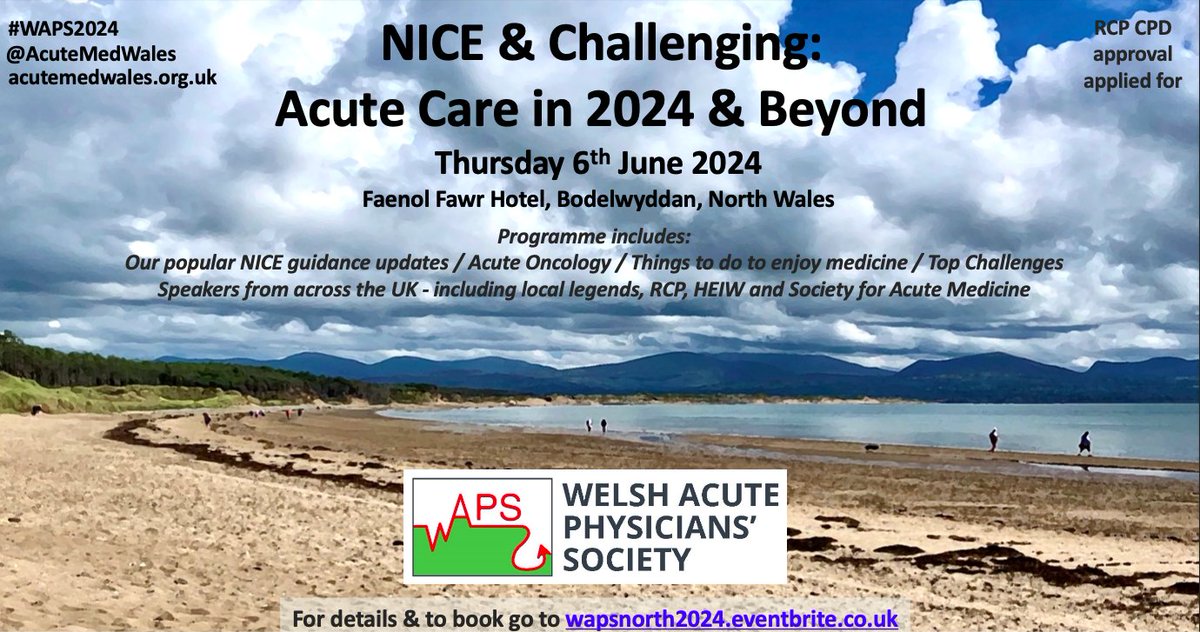 WAPS 2024 Symposium - NICE & Challenging: Acute Care in 2024 & Beyond BOOKING NOW OPEN for our face to face event! Open to the whole MDT For more details and to book click the link below wapsnorth2024.eventbrite.co.uk @acutemedicine @take__AIM @RCPWales @FPA @csubbe