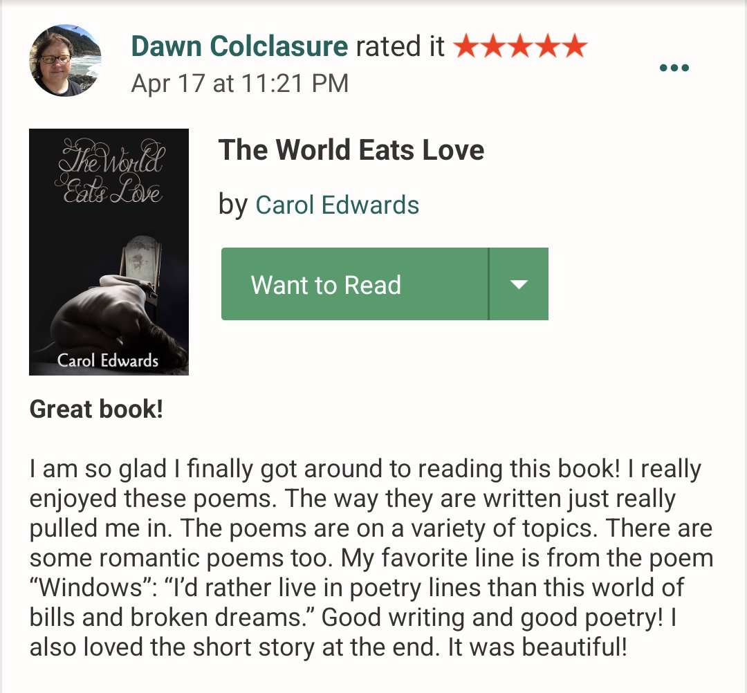 A bigbigbig THANK YOU to Dawn for her review on Goodreads!! That you'd take the time to leave a positive review means so much!😍 #poetrylovers #poetrycommunity #poetry #darkpoetry #sadpoetry #lovepoetry #poetrybooks #theravensquoth #ravensquothpress #supportpoets #supportwriters