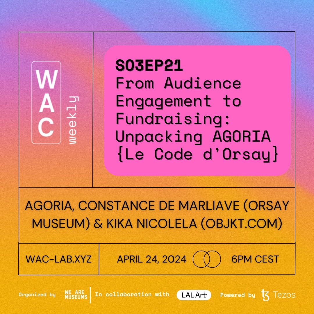 kikanicolela's tweet photo. Don't miss this episode of #WACWeekly today with @agoriamusic ,  @MuseeOrsay and myself!

@WeAreMuseums has been doing an incredible job educating and creating bridges between museums and web3. So I am super excited to be one of the guests today and talk about this amazing project!

Register here: https://t.co/1m8YOGv0SP