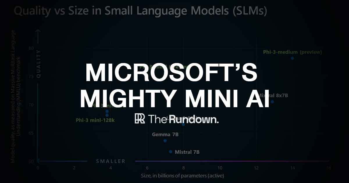 Top stories in AI today: -Microsoft releases Phi-3 powerhouse -Meta’s Ray-Ban glasses go multimodal -Supercharge Google Search with AI -AI-generated gene editing breakthrough -5 new AI tools & 4 new AI jobs Read more: therundown.ai/p/microsofts-m…