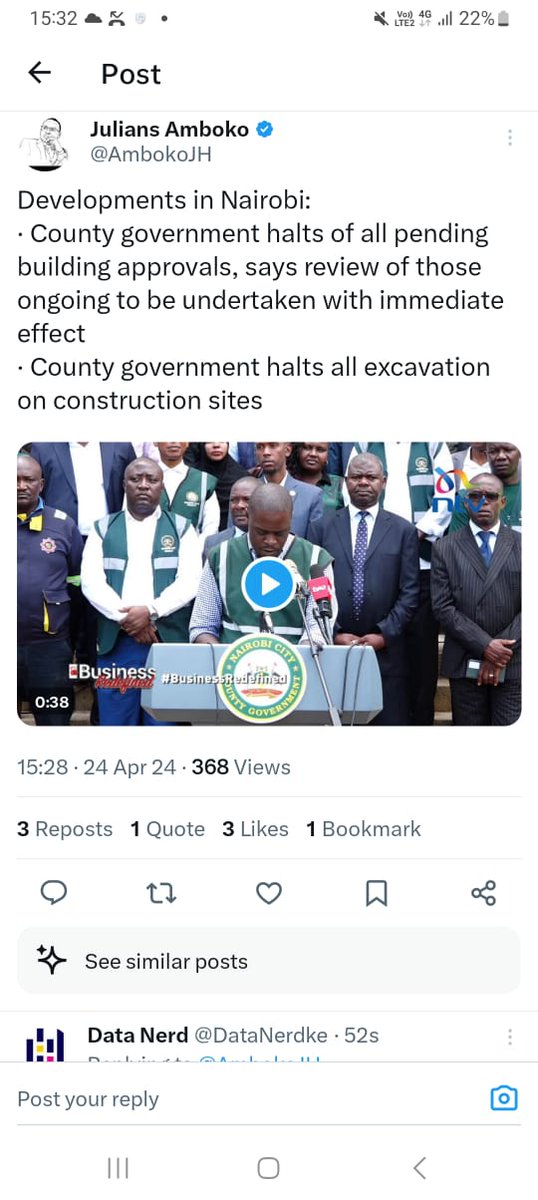 Nairobians: Pressure works! ✊🏾

Governor Sakaja has said:

1. All current excavations on riparian land and those that are beacon to beacon are HALTED with IMMEDIATE EFFECT. 

2. All pending building approvals have been HALTED. (for now, he adds)

Good start. However, a complete…