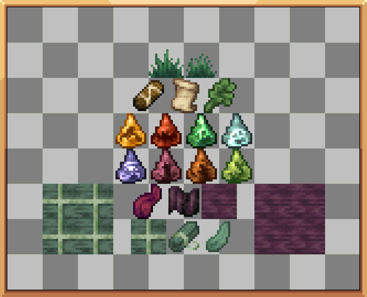 Here is another order of miscellaneous items!!! some gems, new kelp types, and a yummy scroll texture hehehe #pixelart #minecraft