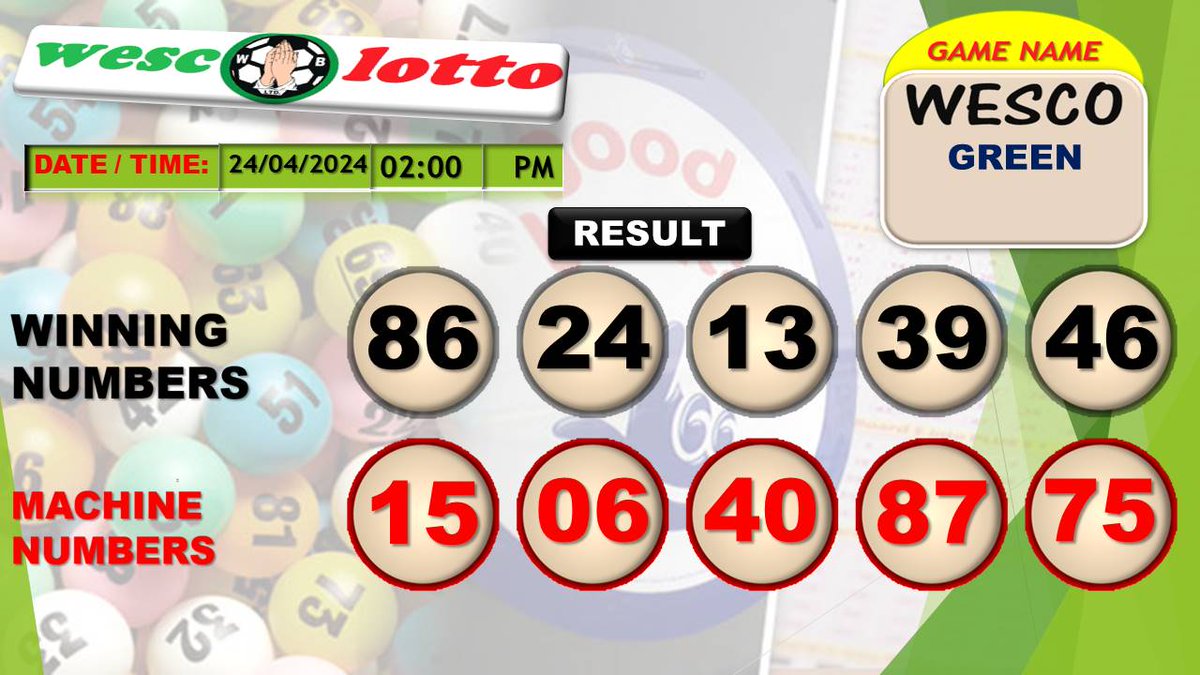 Congratulation to all our winners!
Wesco Green
#wesco #results #wescolotto #keepplaying #keepwinning #keepsharing