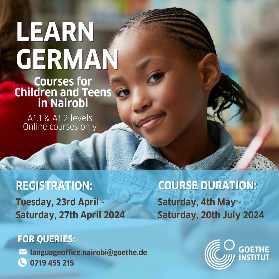 Parent Twitter (teens especially) if you can afford it, enroll your kids for Foreign Language classes. Goethe Institute’s registration for A1 & A2 is ongoing, virtual which is good if they’re in school. Registration link & fee structure below:-

goethe.de/ins/ke/en/spr/… #notanad