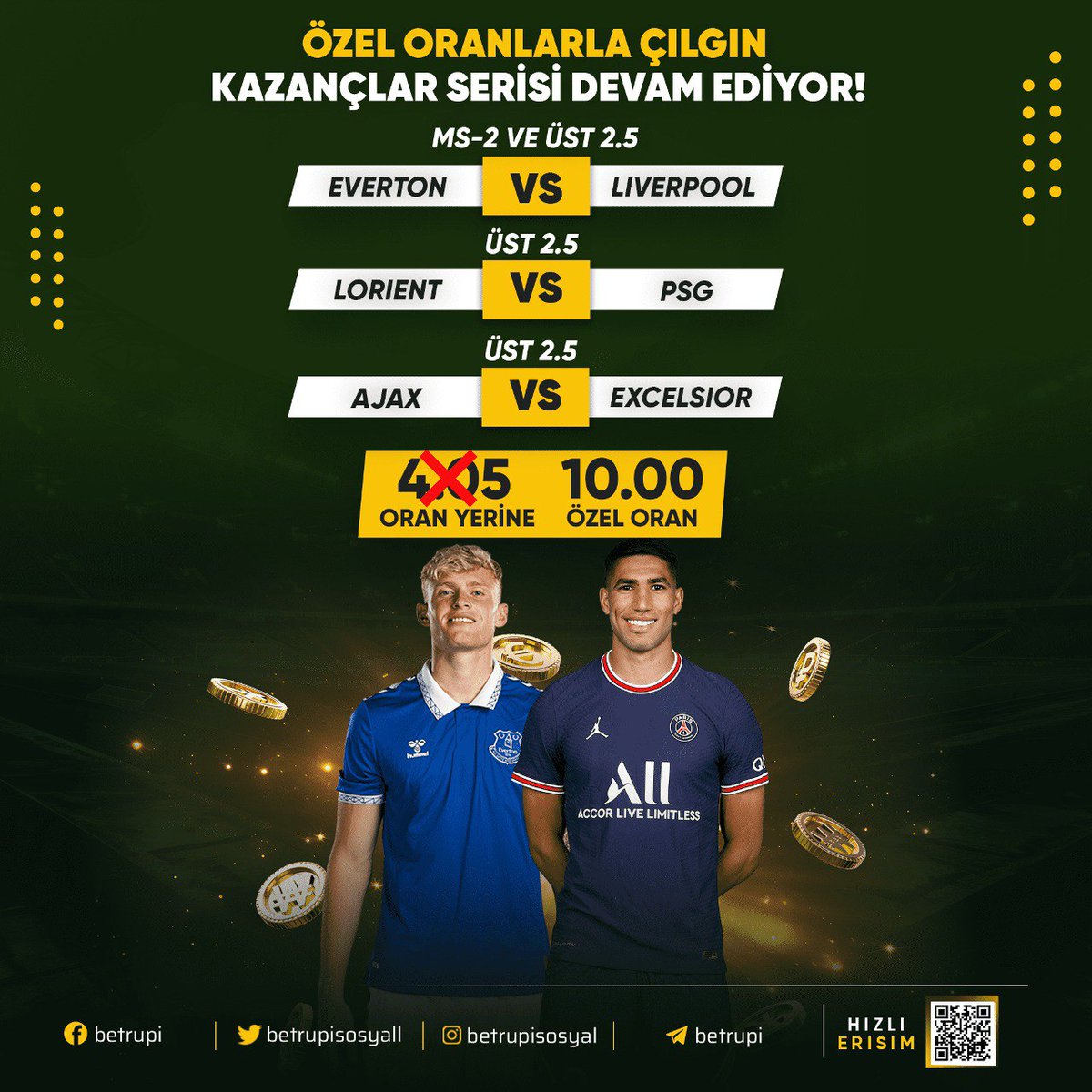 👑 Betrupi'de Özel Oranlara Çılgın Kazançlar Serisi Hız Kesmeden Devam Ediyor 🔥 🏟 Everton-Liverpool: Ms-2 ve Üst 2.5 🏟 Lorient-Psg: Üst 2.5 🏟️ Ajax-Excelsior: Üst 2.5 🔥🔥🔥 10 Oran 🔥🔥🔥 📌t2m.io/x1Rupi