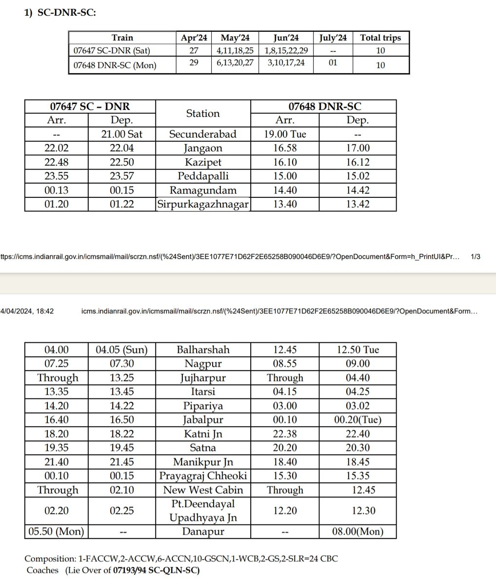 #Summer #SpecialTrains between Secunderabad - Danapur as detailed below