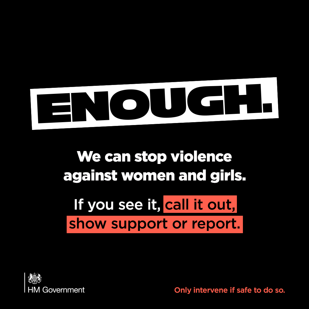 Take action against abuse when you witness it. Small actions can help stop violence against women. 
Download a support poster for hospitality staff at gov.uk/enough . #lsavi #violenceagainstwomenandgirls #abuse #harassment #crimeprevention