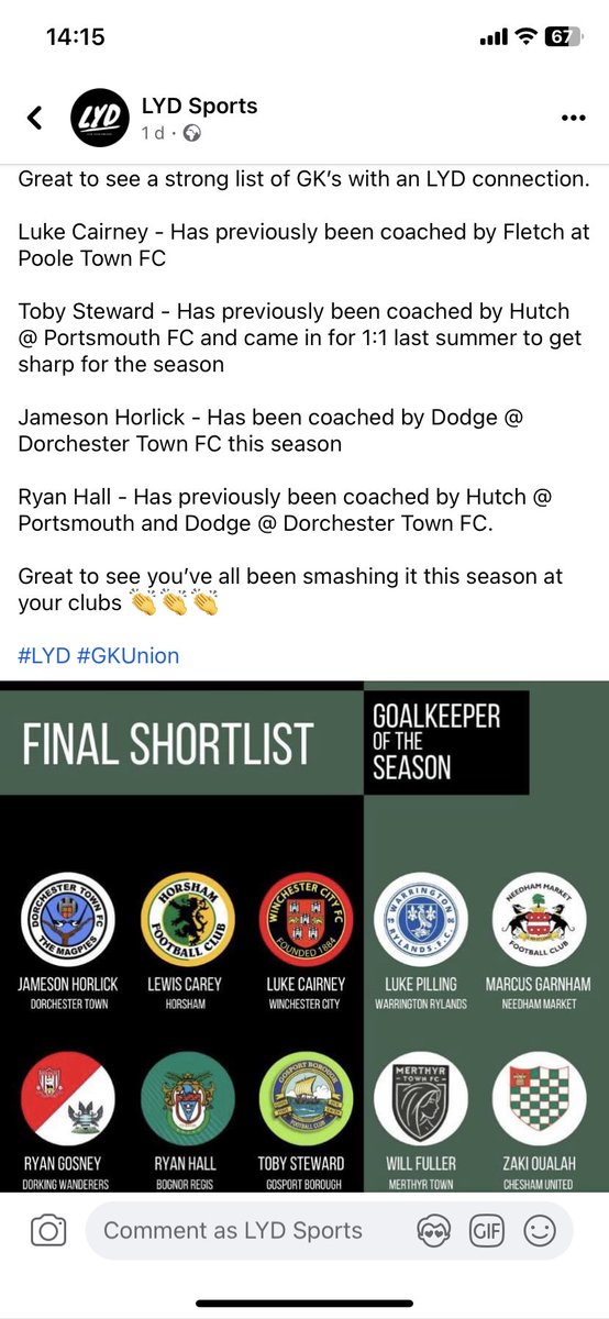 So very grateful to have such a great team of coaches @lyd_sports To have 40% of the GK’s nominated in a National Poll is incredible. Well done to all of you for having brilliant seasons 👏 #LYD #GKUnion