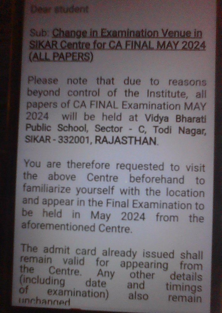 draditisinha_'s tweet photo. The change in centre's venue created so much nuisance and anxiety among CA students.

This is so not fair. Higher authorities need to listen to them.

Moreover exam date remains the same with no postponement. 
#ICAI #Castudents #caexams #icaiexam #neetmds https://t.co/6lXRKWGtRM