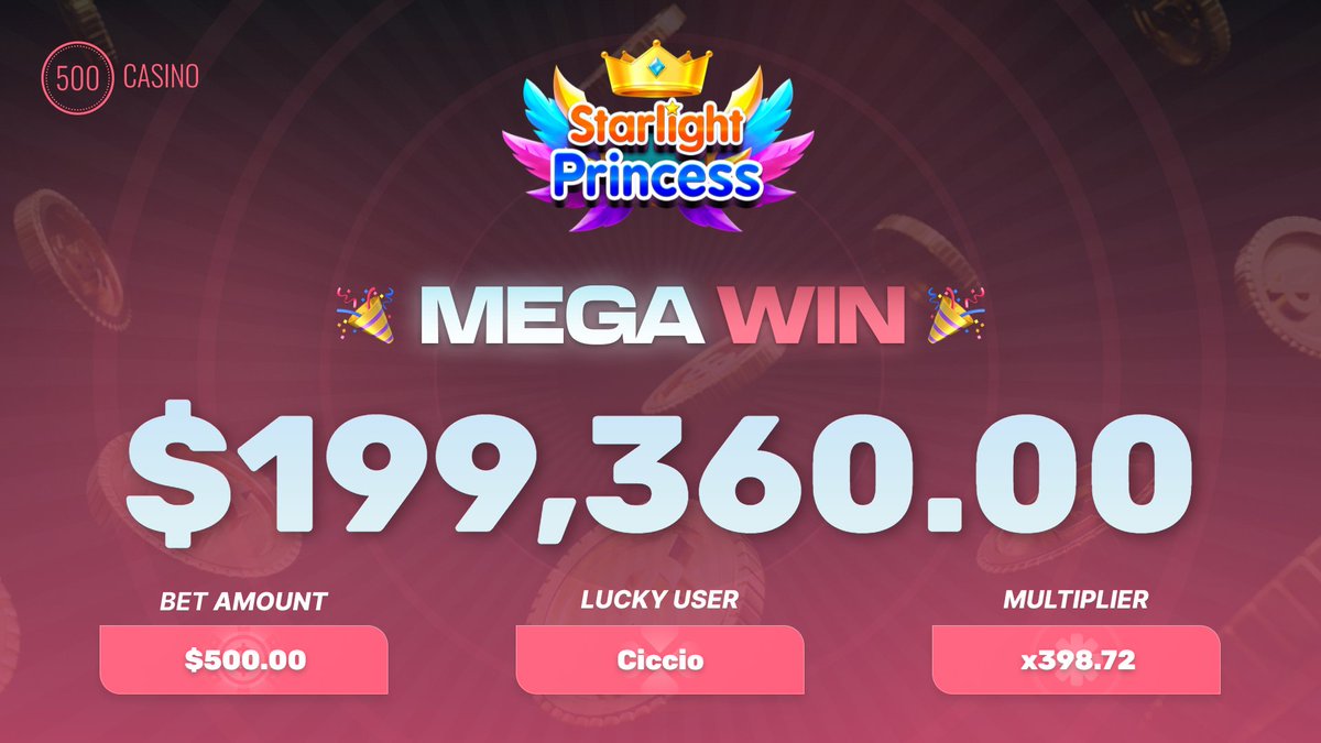 500Casino's tweet photo. 🎉 GIVEAWAY TIME 🎉

Congratulations on the HUGE WIN! 💰

GIVEAWAY:
✅Just RT & Like, and Follow for a chance to win some free spins on Starlight Princess!