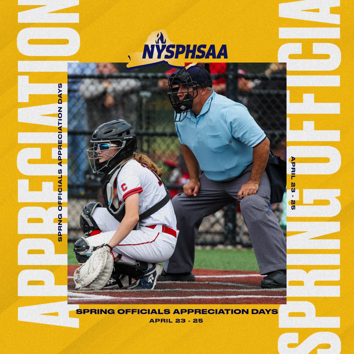 SPRING OFFICIALS APPRECIATION DAYS 🥎 From the diamond to the track, gridiron to greens and more, our officials are a major element to the success of our spring #NYSPHSAA sports! We are thankful for your hard work! #SpringOfficialsAppreciationDays #NYSPHSAA