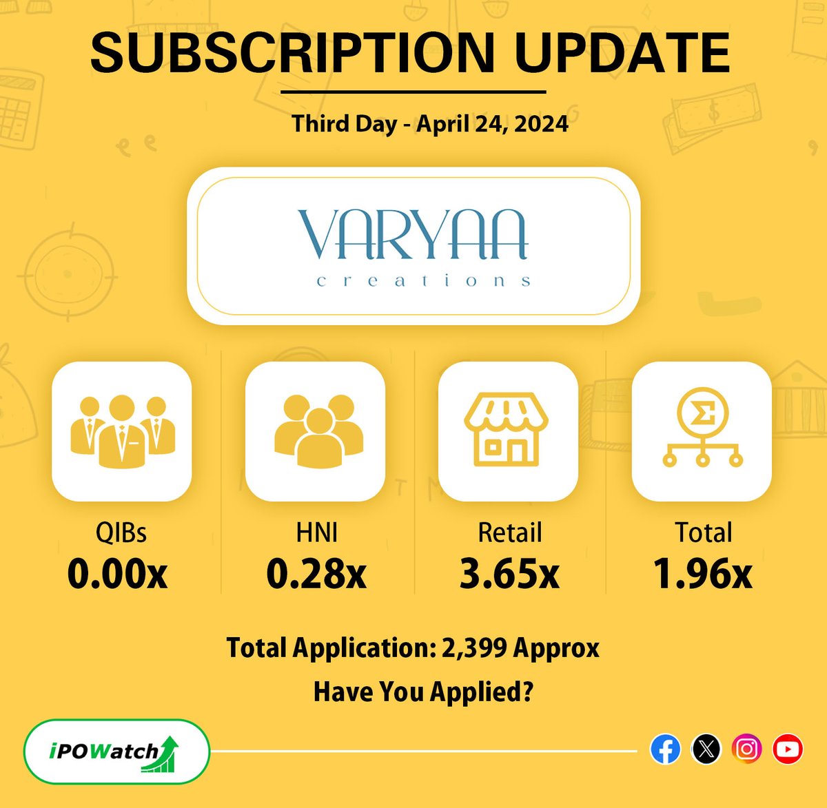⮞IPO Alert 🔔

🔸 IPO Subscription Update🔔

Have you Applied for the IPO?

Stay Connected 🤝 with us for all the IPO-related updates 💪

#IPOWatch #ipoupdates #iposubscription #iponews #todaysnews #ipoallotment #ipolisting #ipoalert #ipo #sharemarket